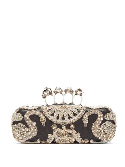 Matchesfashion.com Alexander Mcqueen - Knuckle Bead Embellished Leather Clutch - Womens - Silver Multi