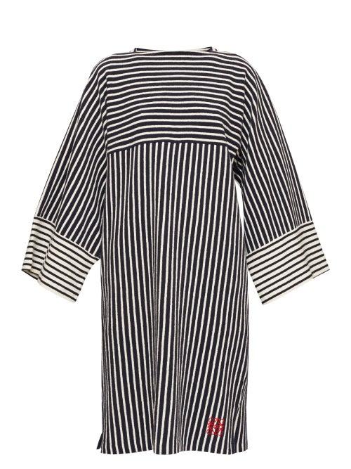Matchesfashion.com Loewe - Striped Wide-sleeve Cotton-terry Dress - Womens - Navy Stripe
