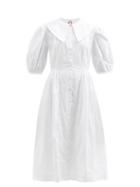 Shrimps - Olivia Vine-embroidered Cotton-poplin Shirt Dress - Womens - White