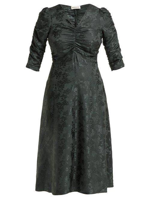 Matchesfashion.com Masscob - Flamingo Floral Jacquard Silk Midi Dress - Womens - Charcoal