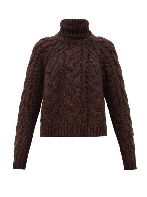Matchesfashion.com Cecilie Bahnsen - Roll-neck Cable-knitted Wool-blend Sweater - Womens - Brown