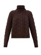 Matchesfashion.com Cecilie Bahnsen - Roll-neck Cable-knitted Wool-blend Sweater - Womens - Brown