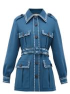 Matchesfashion.com Fendi - Belted Wool-gabardine Jacket - Womens - Blue Multi