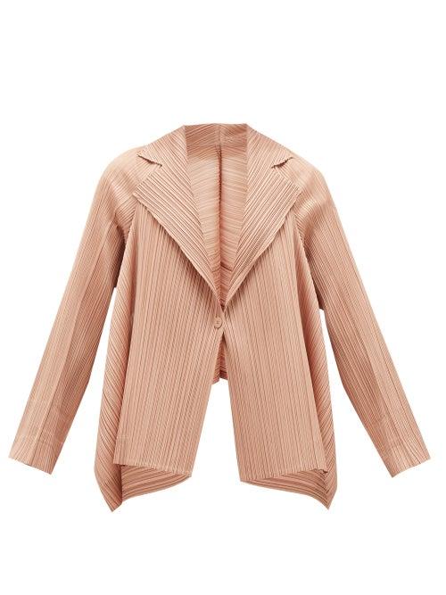 Matchesfashion.com Pleats Please Issey Miyake - Single-breasted Technical-pleated Blazer - Womens - Nude