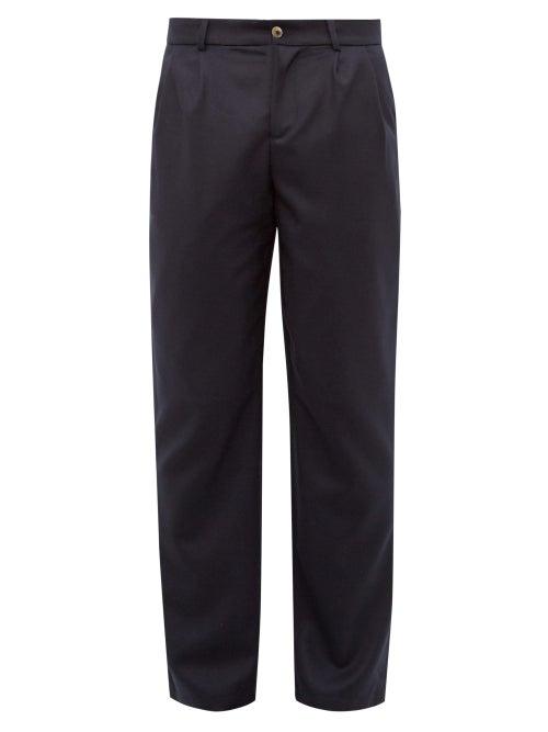 Matchesfashion.com De Bonne Facture - Wool Twill Straight Leg Trousers - Mens - Navy