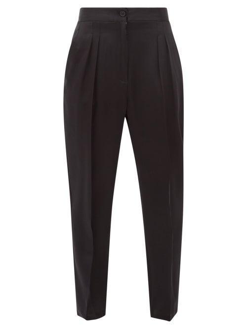 Matchesfashion.com Nili Lotan - Lia Front-pleated Silk-satin Trousers - Womens - Black