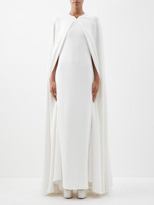 Valentino - Cady Couture Cape-overlay Silk Gown - Womens - White