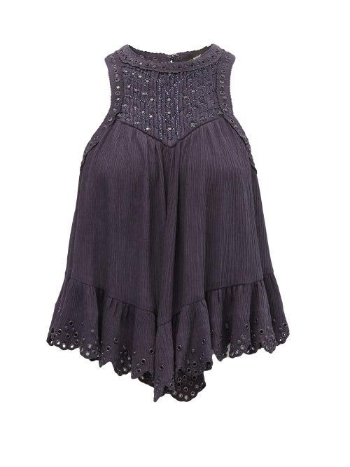Matchesfashion.com Isabel Marant - Lanny Beaded Crepe Top - Womens - Black