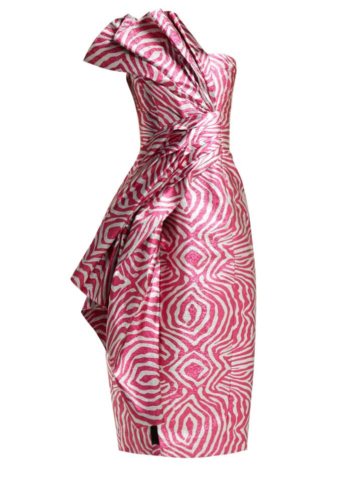 Halpern Zebra Lam Strapless Midi Dress