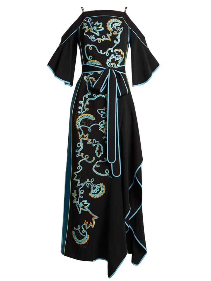 Peter Pilotto Cut-out Shoulder Embroidered-cady Gown