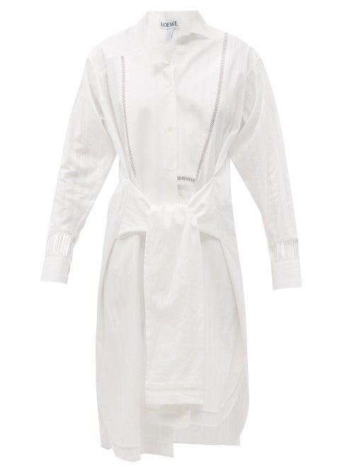 Matchesfashion.com Loewe - Cutout Tie-front Cotton-voile Shirt Dress - Womens - White