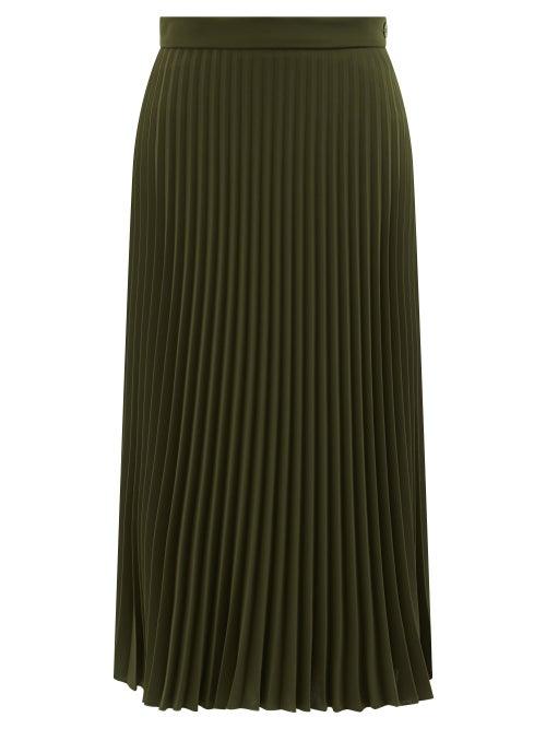 Mm6 Maison Margiela - High-waisted Pleated Crepe Midi Skirt - Womens - Khaki