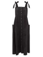 Juliet Dunn - Tie-shoulder Rickrack-trimmed Cotton Midi Dress - Womens - Black