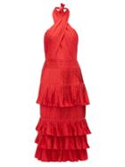 Matchesfashion.com Johanna Ortiz - Eccentric Vibes Halterneck Jacquard Midi Dress - Womens - Red