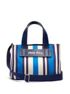 Matchesfashion.com Miu Miu - Striped Canvas Beach Bag - Womens - Blue Multi