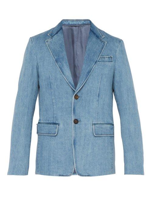Matchesfashion.com Prada - Single Breasted Denim Blazer - Mens - Light Blue