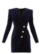 Matchesfashion.com Balmain - Buttoned Velvet Mini Dress - Womens - Navy