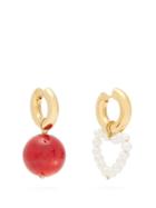 Matchesfashion.com Timeless Pearly - Mismatched Pearl And Bead Earrings - Womens - Red