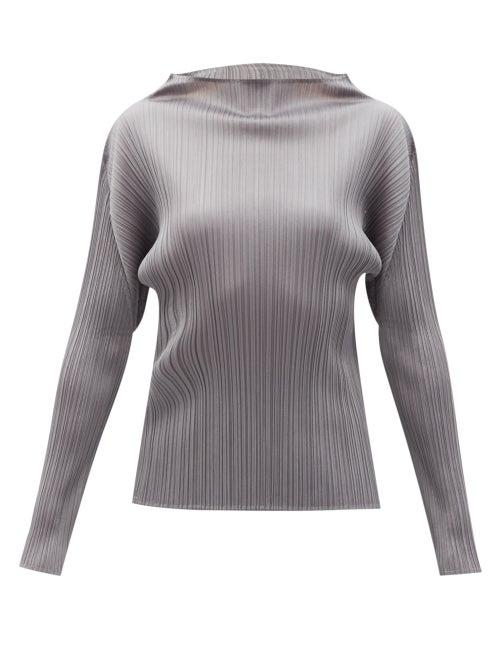 Matchesfashion.com Pleats Please Issey Miyake - High-neck Technical-pleated Top - Womens - Light Grey
