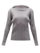 Matchesfashion.com Pleats Please Issey Miyake - High-neck Technical-pleated Top - Womens - Light Grey