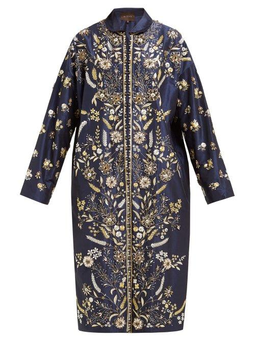 Matchesfashion.com Biyan - Risjavik Crystal Embellished Cotton Blend Coat - Womens - Navy Multi