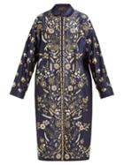 Matchesfashion.com Biyan - Risjavik Crystal Embellished Cotton Blend Coat - Womens - Navy Multi