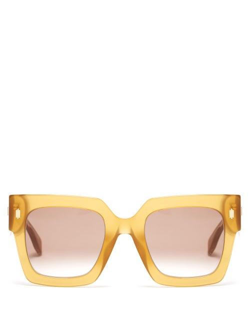 Matchesfashion.com Fendi - Fendi Roma Square Acetate Sunglasses - Womens - Yellow