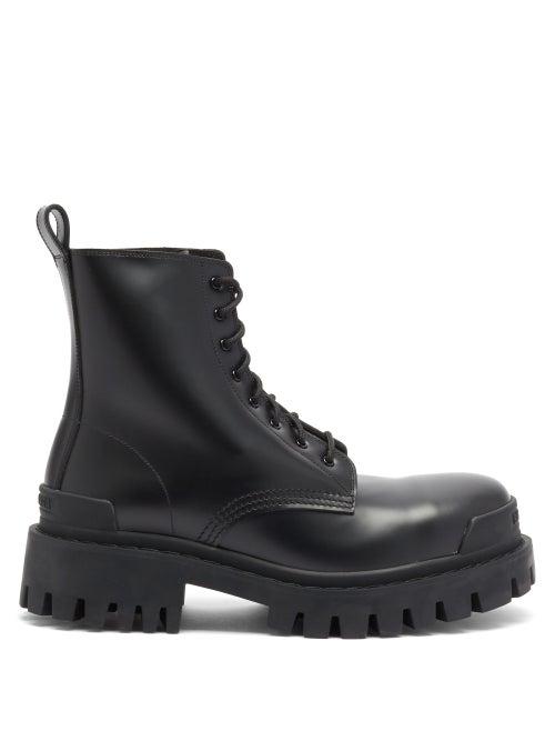 Matchesfashion.com Balenciaga - Strike Leather Lace-up Boots - Womens - Black