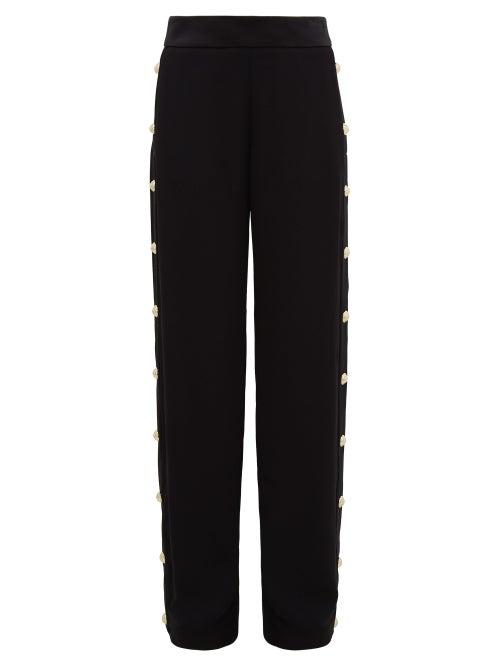 Matchesfashion.com Balmain - Buttoned Crepe Wide Leg Trousers - Womens - Black