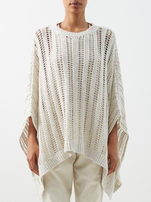 Brunello Cucinelli - Eyelet-ribbed Poncho - Womens - Beige