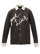 Bode - Good Luck Button-embellished Linen Shirt - Womens - Black