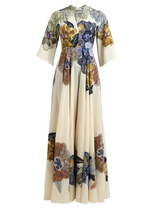 Matchesfashion.com Etro - Envision Floral Print Silk Crepe De Chine Gown - Womens - Cream Multi