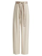 Matchesfashion.com Brunello Cucinelli - Bead Embellished Wide Leg Trousers - Womens - Ivory