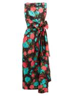 Matchesfashion.com Erdem - Rozaria Floral Print Satin Midi Dress - Womens - Black Multi