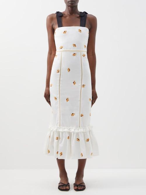 Lug Von Siga - Greta Fluted Floral-embroidered Dress - Womens - White Multi