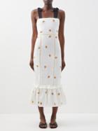 Lug Von Siga - Greta Fluted Floral-embroidered Dress - Womens - White Multi