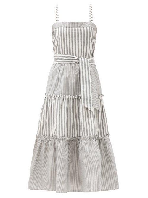Matchesfashion.com Solid & Striped - The Georgia Belted Striped Cotton Midi Dress - Womens - Black Stripe