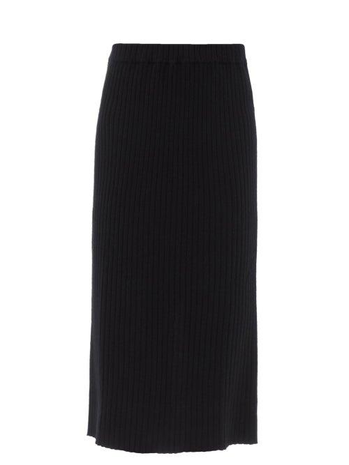 Ladies Rtw Allude - Ribbed-knit Cashmere Midi Skirt - Womens - Black