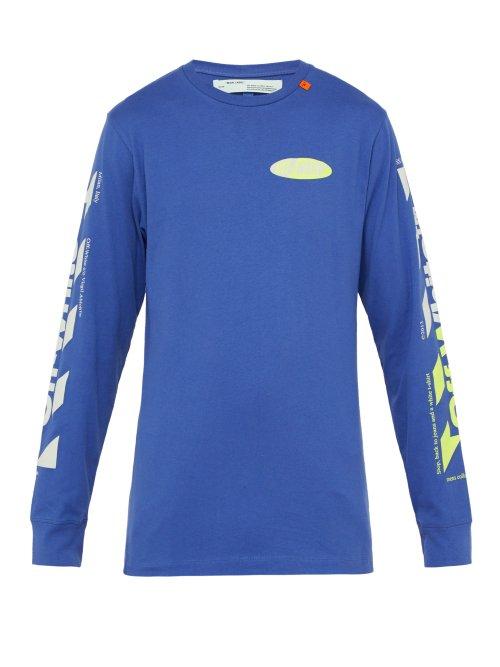 Matchesfashion.com Off-white - Logo Print Cotton T Shirt - Mens - Blue