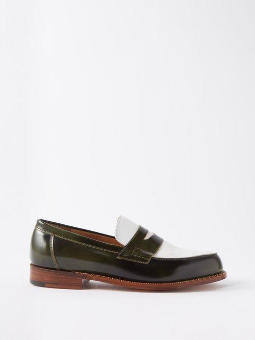 Grenson - Epsom Leather Penny Loafers - Mens - Green White