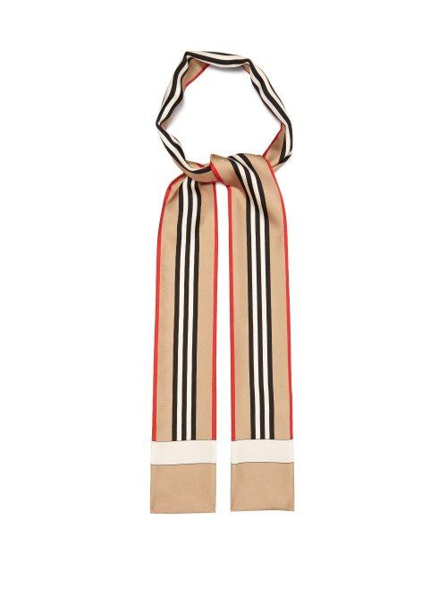 Matchesfashion.com Burberry - Icon Stripe Print Silk Skinny Scarf - Mens - Beige Multi