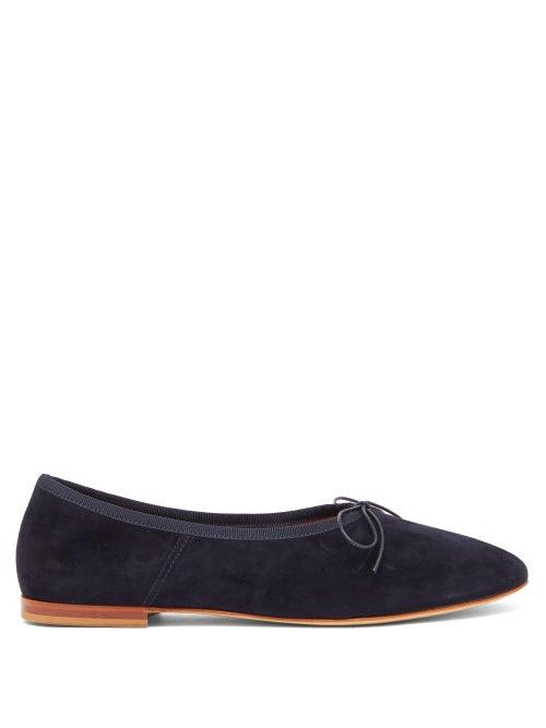 Matchesfashion.com Mansur Gavriel - Almond-toe Suede Ballet Flats - Womens - Navy