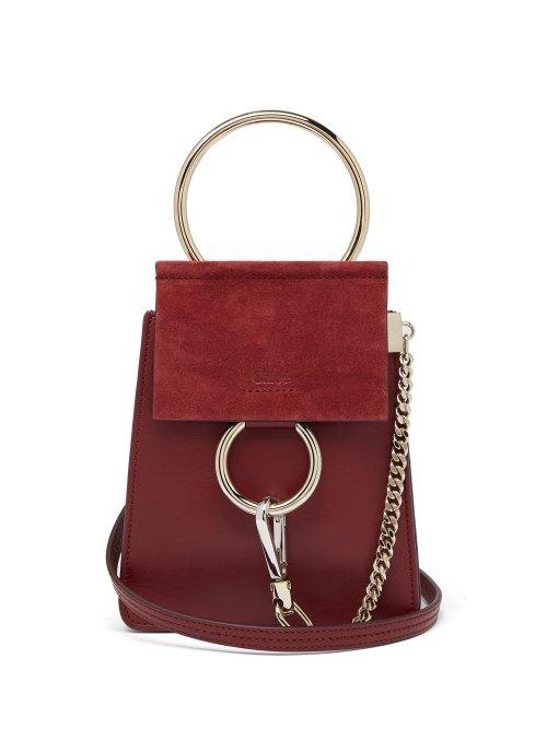 Matchesfashion.com Chlo - Faye Mini Suede Panel Leather Cross Body Bag - Womens - Burgundy