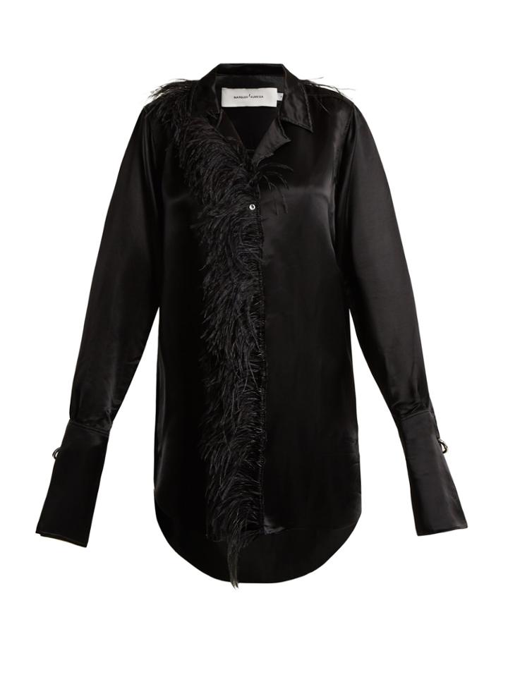 Marques'almeida Oversized Feather-embellished Satin Shirt