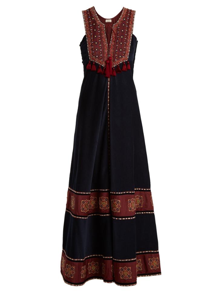 Talitha Embroidered Contrast-panel Corduroy Dress