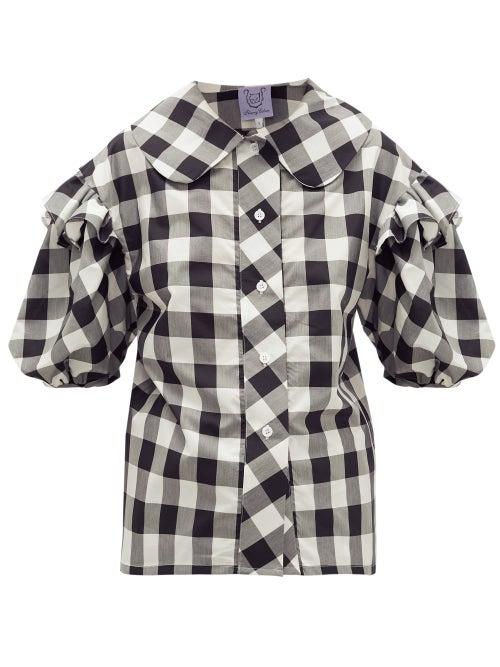 Matchesfashion.com Thierry Colson - Vanina Ruffled Checked Cotton-blend Poplin Shirt - Womens - Black White