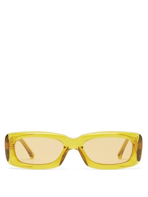 The Attico - X Linda Farrow Mini Marfa Rectangle Sunglasses - Womens - Mustard