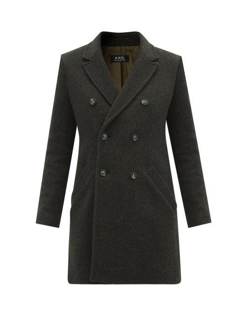 A.p.c. - Joan Double-breasted Herringbone Coat - Womens - Dark Green