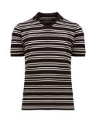 Matchesfashion.com Frescobol Carioca - V Neck Striped Cotton Piqu Polo Shirt - Mens - Black White