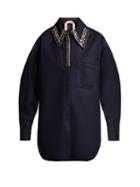 Matchesfashion.com No. 21 - Crystal Embellished Wool Blend Shirt Jacket - Womens - Navy